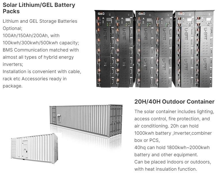 ESS 10 anni Tempo di vita Batteria all'aperto 1MWh 5MWh 10MWh 20ft 40ft Container Batteria solare Sistema di stoccaggio dell'energia